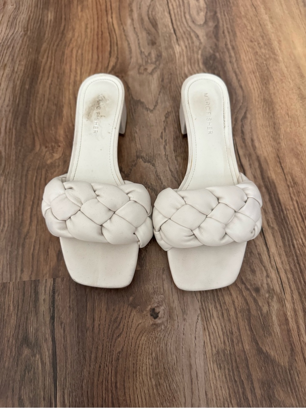 Marc Fisher Cream Braided Square-Toe Slide Heels